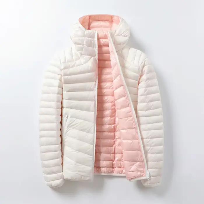 Doudoune en Duvet de Canard Blanc Ultraléger pour Femme, Manteau Portable à Capuche Double Face, Par