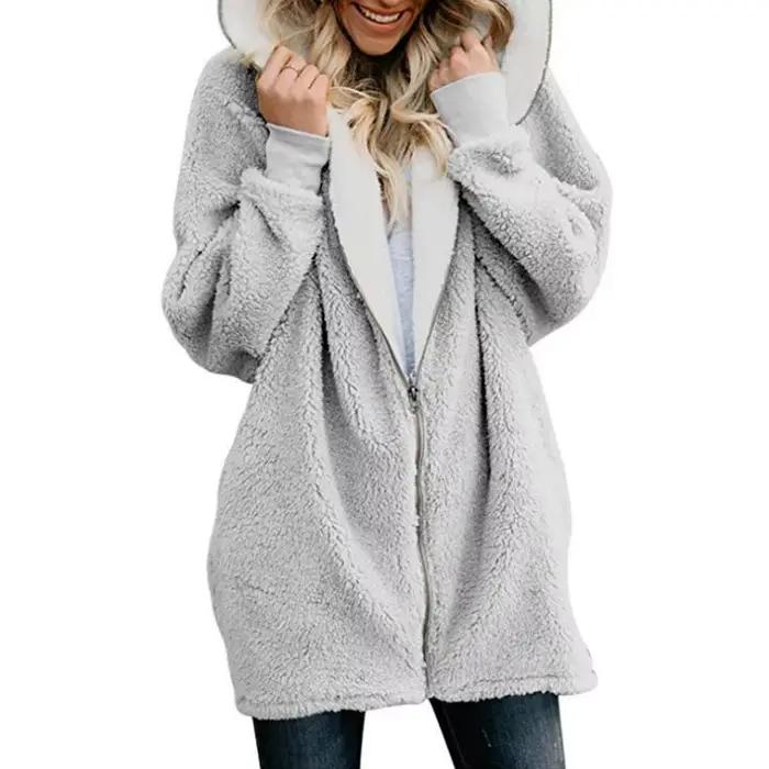 Pardessus d'hiver décontracté pour femme, manteau à capuche avec poche, veste élégante avec fermetur