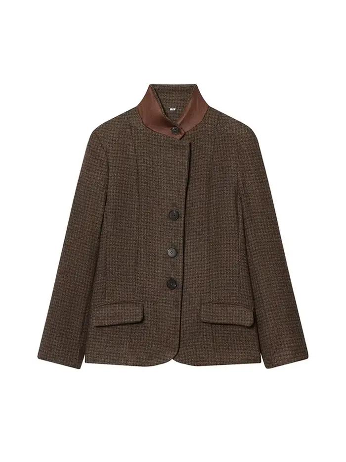 Manteau en laine ample à col montant et empiècements pour femme, veste printemps à manches longues e