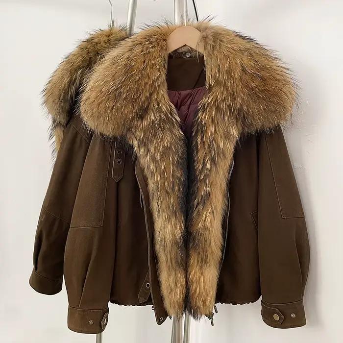 CXFS doudoune chaude véritable col de fourrure de renard vers le bas manteau 2025 hiver naturel four