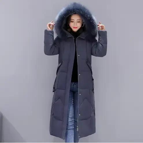 Nouvelle Veste d'Hiver Femme 2026 Mi-longue Tendance Slim Col Fourrure Épaisse en Coton Manteau Élég