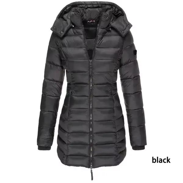 Parka chaude à capuche pour femme, manteaux rembourrés en coton épais, couleur unie, mi-longue, déco