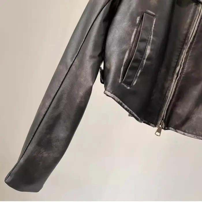 YOZOU-Veste de motard en similicuir PU pour femme, manteau de moto court, fermeture éclair, noir et