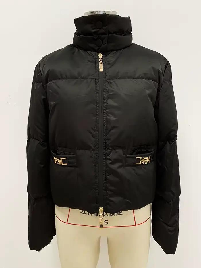 HIGH STREET Nouveauté 2026 Manteau de créateur Femme Coupe ajustée Doudoune blanche ornée de plumes
