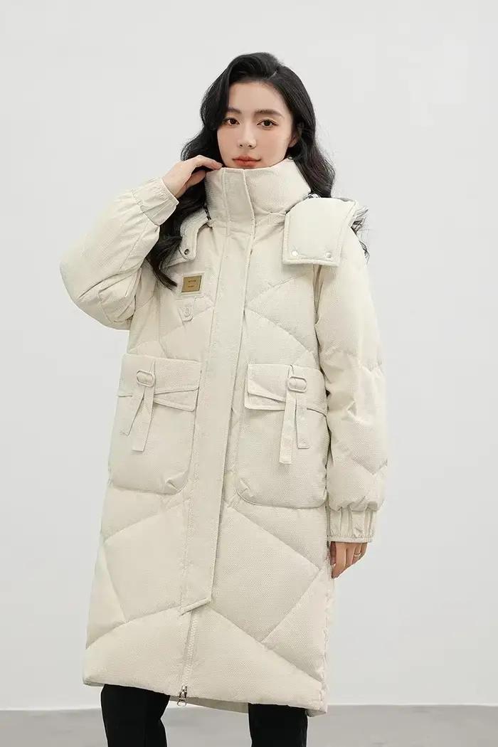 Parkas à capuche monochromes pour femmes avec grandes poches, vestes décontractées, parka longue moy