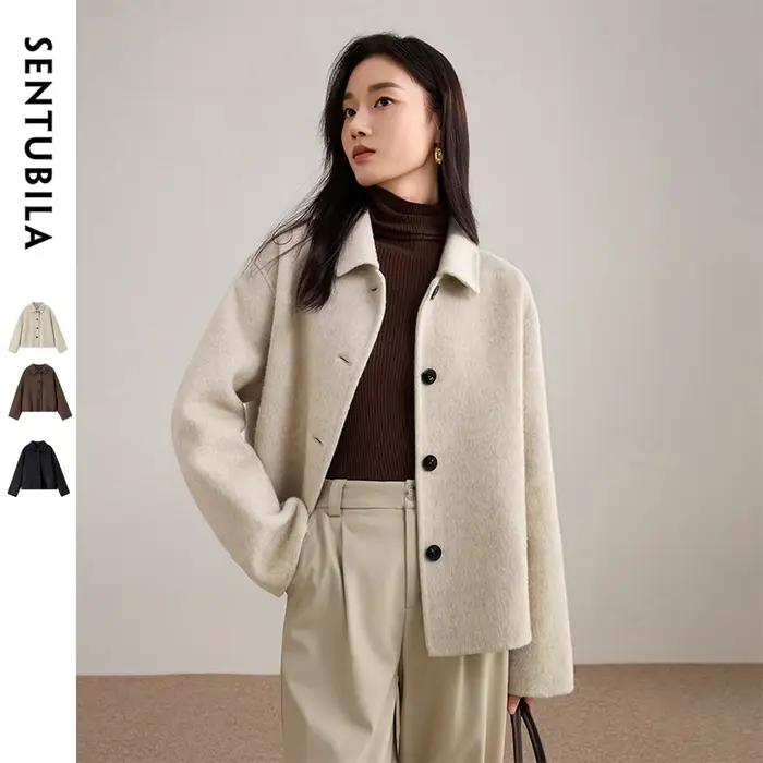 Veste en laine pour femme SENTUBILA, manteau court d'hiver 2026, vêtement d'extérieur en laine de mo