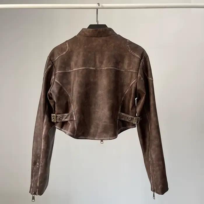 YOZOU-Veste de motard en similicuir PU pour femme, manteau de moto court, fermeture éclair, noir et