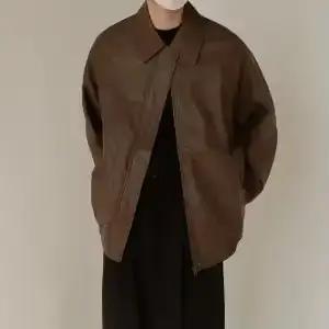 Veste courte en cuir pour hommes, mode coréenne, veste décontractée en PU pour ample marron, Style p