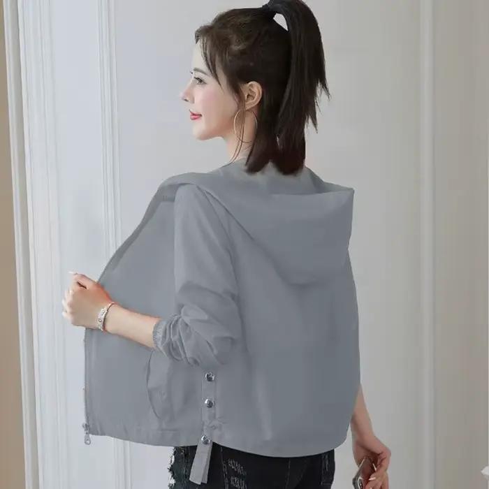 Manteau d'Été à Capuche pour Femme, Veste Courte, Anti-UV, Respirant, Mince, Protection Solaire, à M
