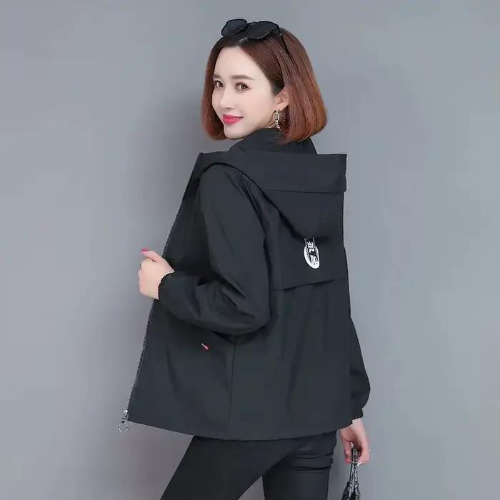 Veste à capuche sauvage pour femme avec fermeture éclair, manteau doublé, coupe-vent bleu, mode coré
