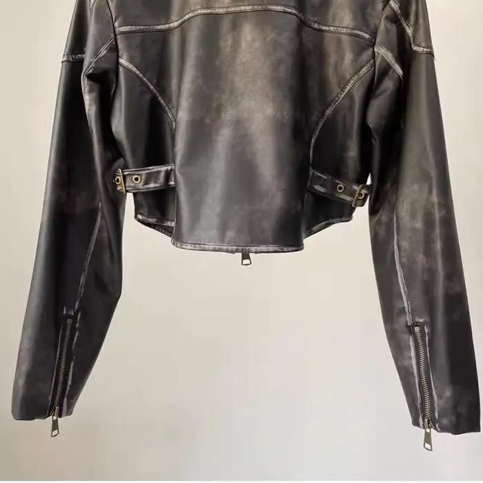 YOZOU-Veste de motard en similicuir PU pour femme, manteau de moto court, fermeture éclair, noir et
