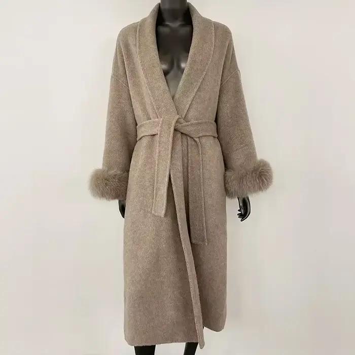 Tempérament d'hiver manteau en laine véritable court et Long poignets amovibles veste en fourrure de