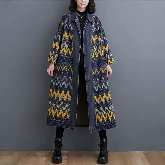 Nouveau Vintage femmes grande taille Denim manteau automne hiver Denim longue Trench manteau femme d