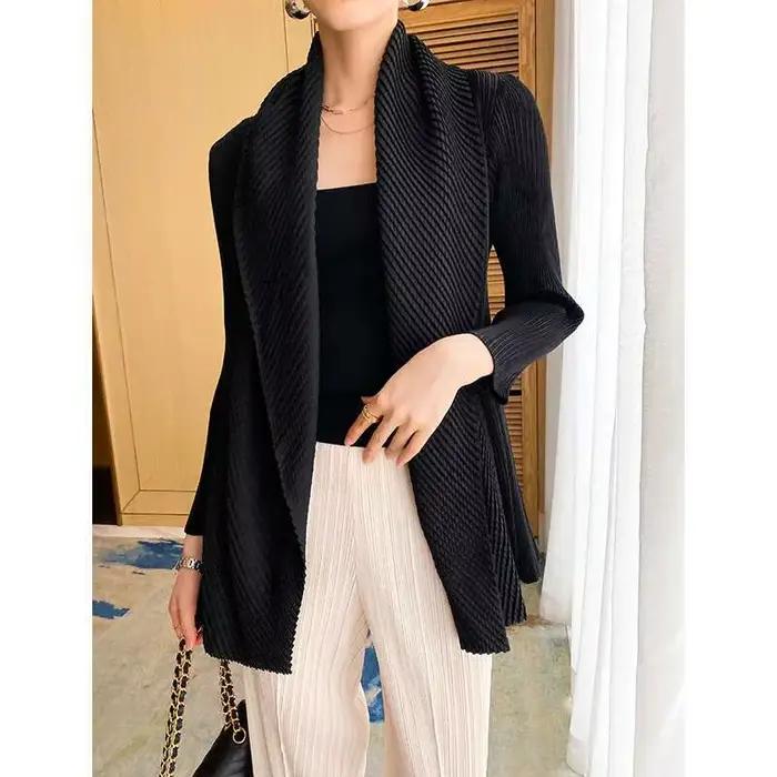 LANMREM-Cardigan court plissé pour femme, manteau polyvalent, couleur unie, nouvelle collection prin