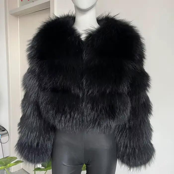BEIZIRU manteau court en vraie fourrure de raton laveur pour femme hiver à manches longues à capuche