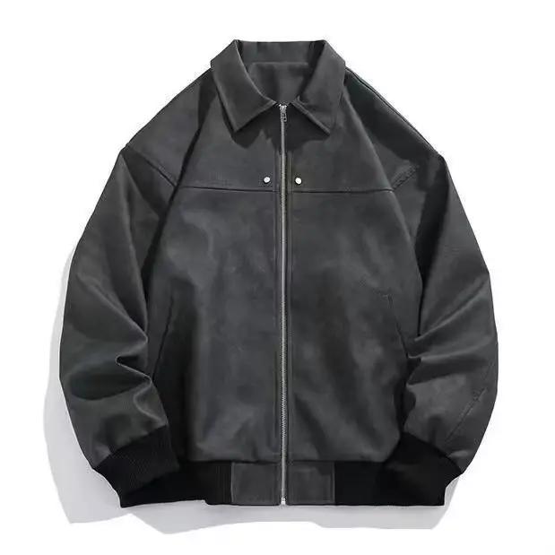 Veste à rivets Vintage américaine pour hommes, manteau en cuir bombardier de Baseball à revers, unis