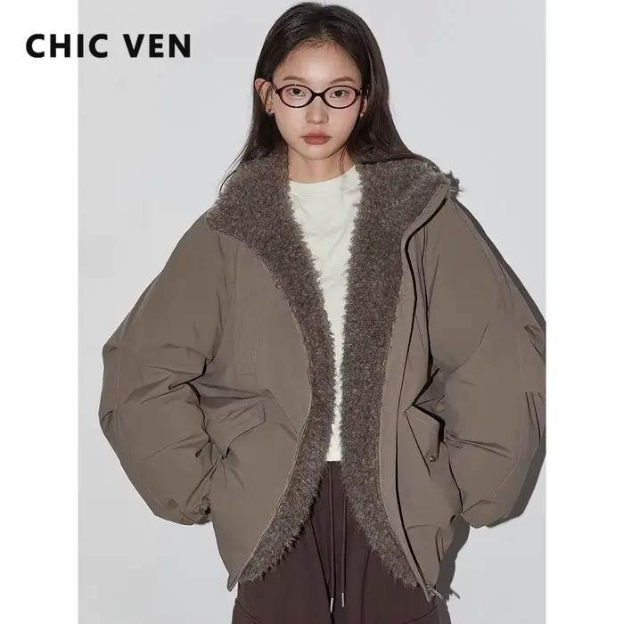CHIC VEN femmes vers le bas manteaux ample décontracté 90 blanc canard doudoune en peluche épissure
