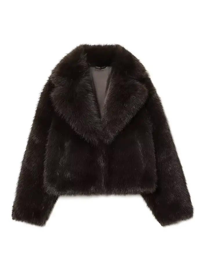 Manteaux d'hiver pour femmes, veste courte en fausse fourrure à revers surdimensionné, automne 2025,