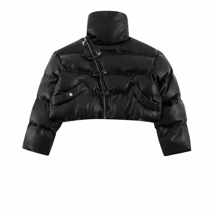Doudoune Gothique en Faux Cuir pour Femme, Manteau à Bulles, Fermeture Éclair, Col Montant, Chaud, P