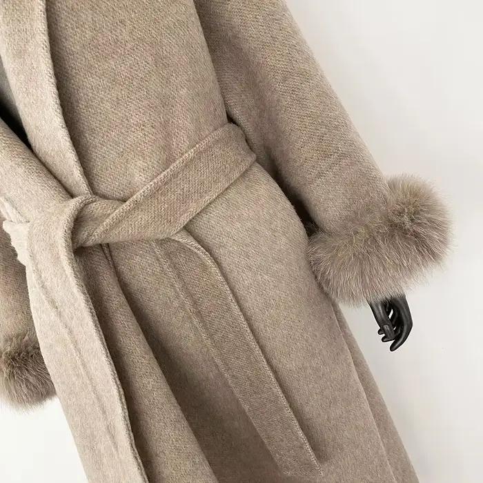 Tempérament d'hiver manteau en laine véritable court et Long poignets amovibles veste en fourrure de