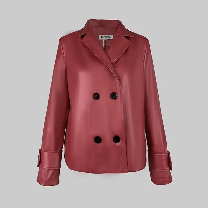 Modigirl automne hiver rouge Faux cuir vestes femmes 2024 nouveaux vêtements d'extérieur manches lon