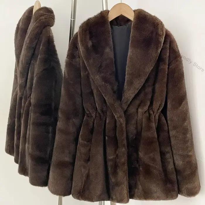 Manteau en fausse fourrure de vison pour femme, veste courte luxueuse et douce, élégante, pour les f