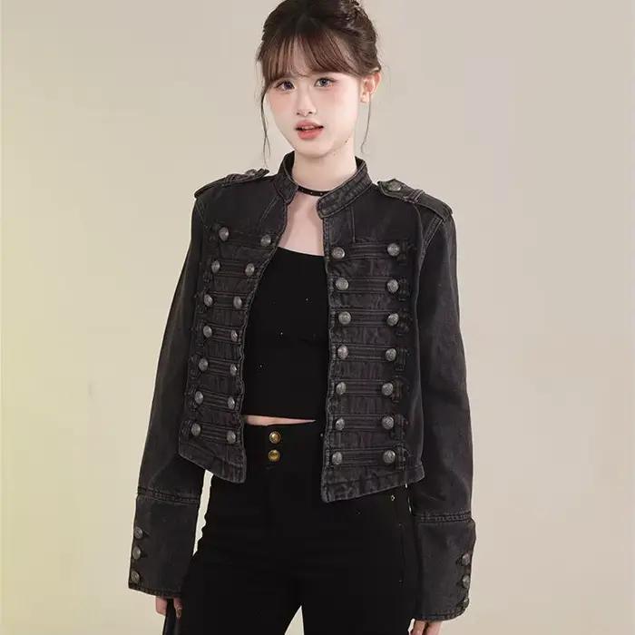 Veste courte en Denim rétro américain pour femmes, manteau de moto décontracté à manches longues et