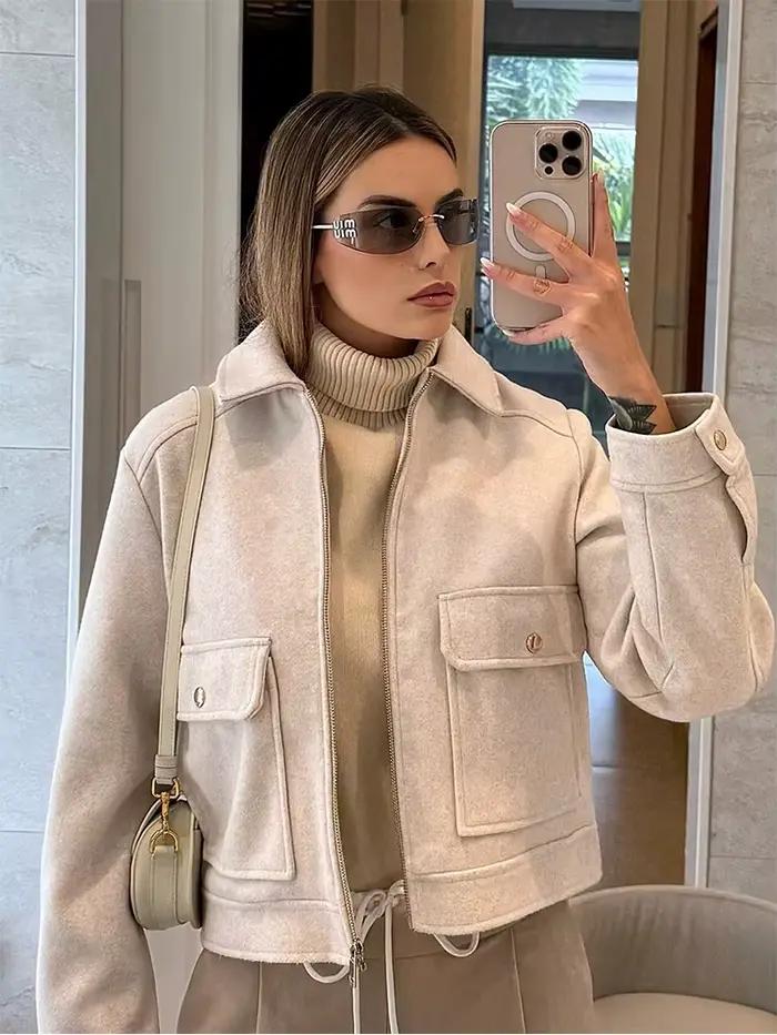 Veste à fermeture éclair pour femme SLTNX, nouvelle veste d'hiver à manches longues avec poches, ves
