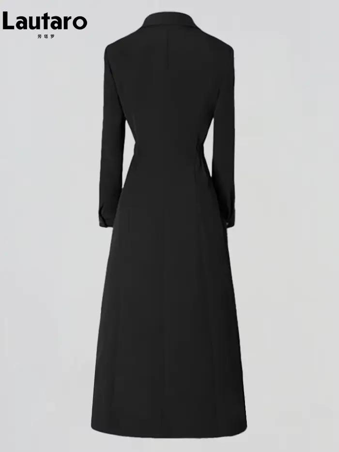 Lautaro-Trench-coat long noir ajusté pour femme, chic, élégant, simple boutonnage, vêtements de créa