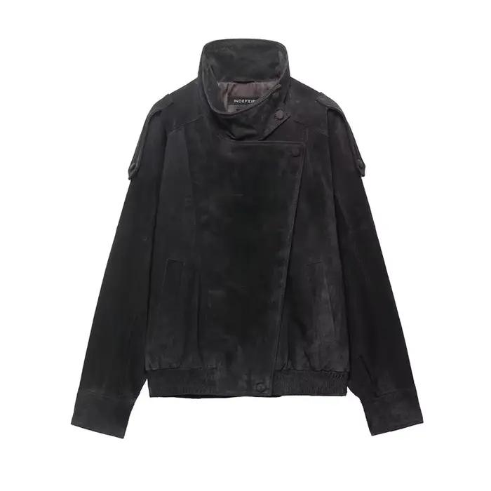 Veste pour femme, nouvelle collection printemps 2026, veste en similicuir noire à manches longues, s