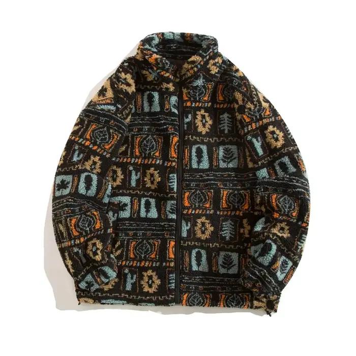 Veste en Laine d'Agneau Tendance Harajuku Homme 2026 Automne Hiver Vintage Chaud Polaire Manteau Cou