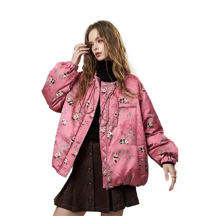 ELFSACK Veste matelassée rose Panda pour femme avec cordon de serrage, manteau d'hiver matelassé cha