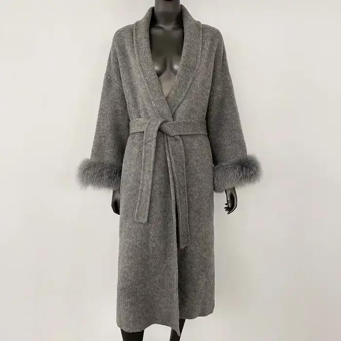 Tempérament d'hiver manteau en laine véritable court et Long poignets amovibles veste en fourrure de