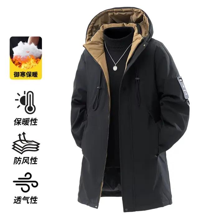 Veste longue d'hiver pour hommes, veste rembourrée chaude de luxe, imperméable, coupe-vent épais à c