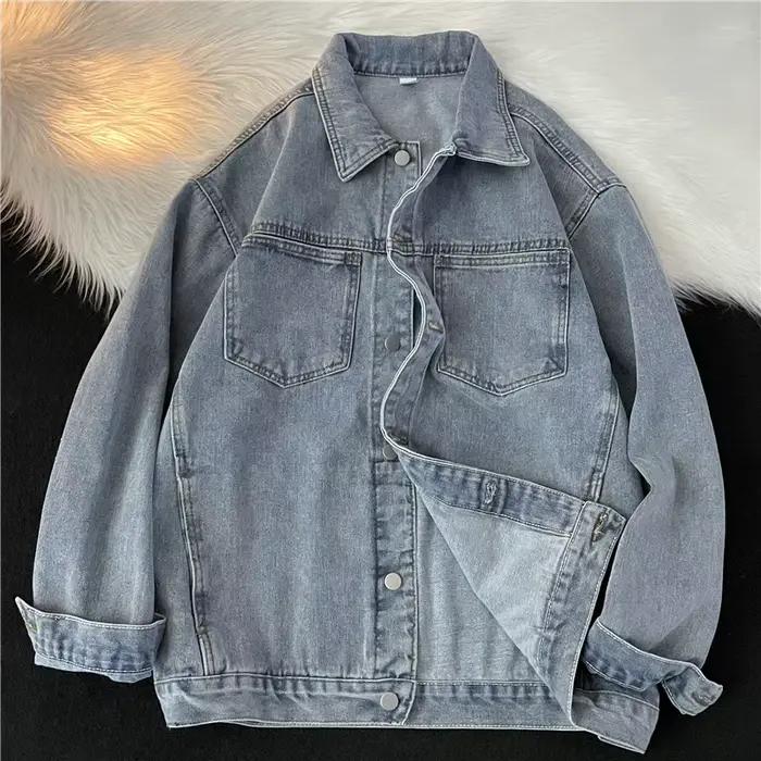 BF Style lavé Denim veste pour femmes surdimensionné décontracté couleur unie Jean manteau printemps
