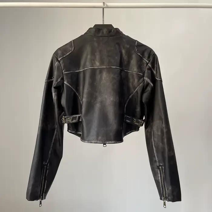 YOZOU-Veste de motard en similicuir PU pour femme, manteau de moto court, fermeture éclair, noir et