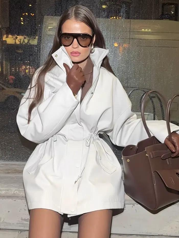 Suninheart col montant cordon taille Trench veste femme trajet manches longues décontracté femmes mi