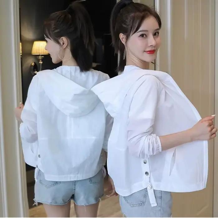 Manteau d'Été à Capuche pour Femme, Veste Courte, Anti-UV, Respirant, Mince, Protection Solaire, à M