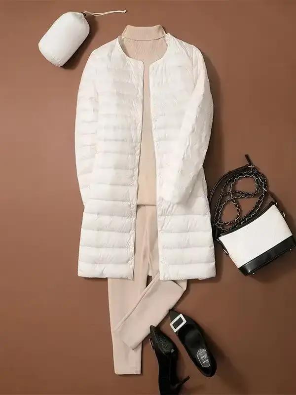 Femmes solide bouffant 2025 nouveau automne hiver col rond femme mince canard doudoune Portable femm