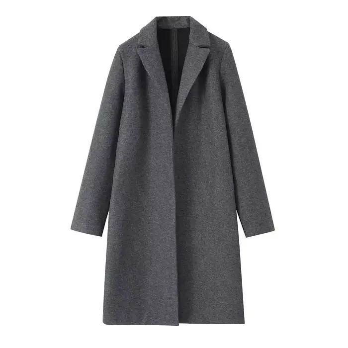 2025 femmes manteau en laine mode solide point ouvert longs Trench manteaux Vintage col en v manches