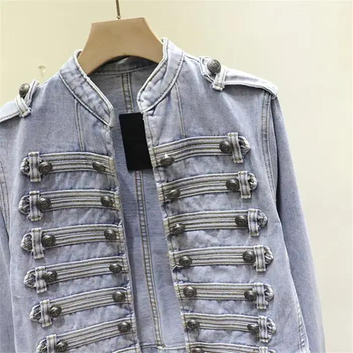 Printemps femmes col montant Double boutonnage Denim veste automne mince court jean veste noir à man