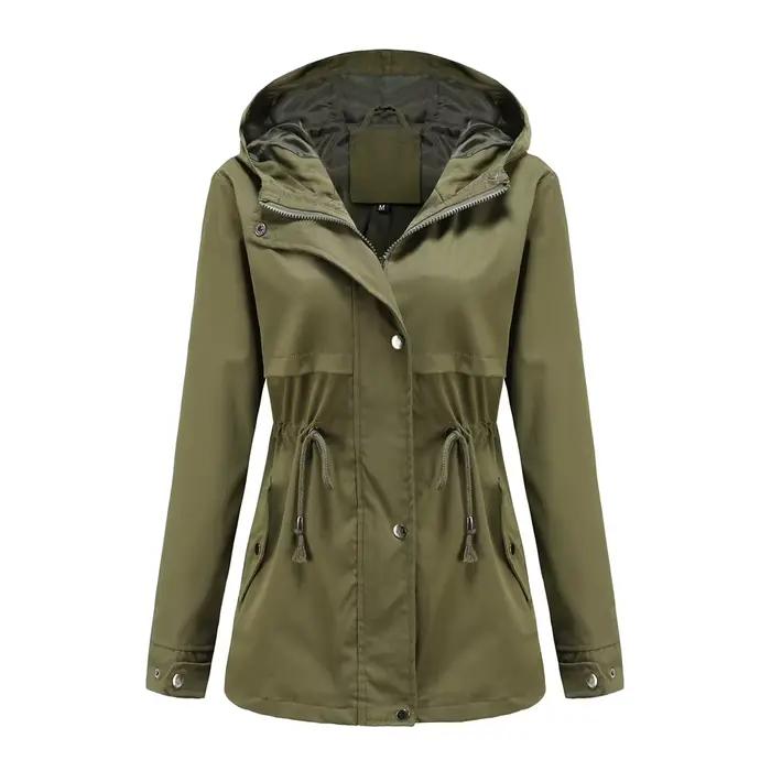 Veste à Capuche Imperméable pour Femme, Manteau Décontracté à Manches sulf, Fermeture Éclair, Col Co