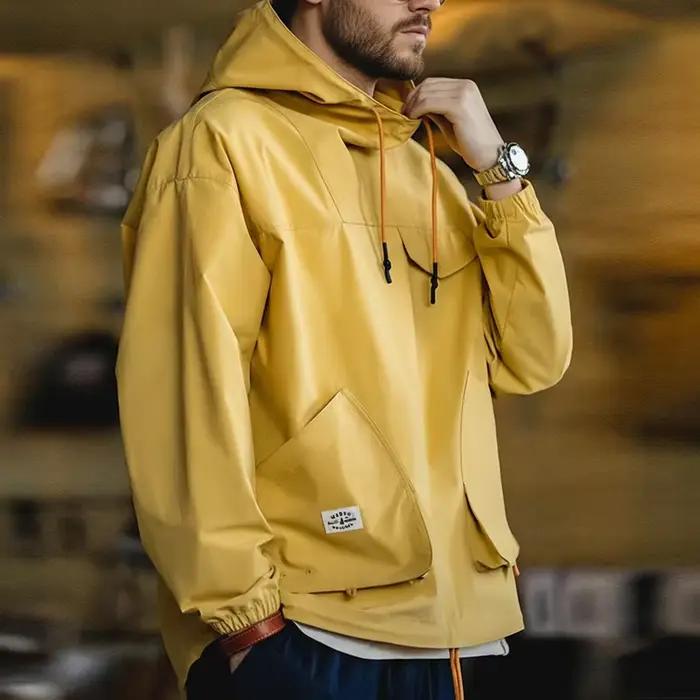 Maden décontracté en plein air multi-poches à capuche hommes vestes printemps automne coupe-vent amp