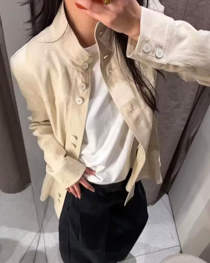 Veste Femme 2026 Nouvelle Collection Printemps-Automne Manches Longues Mélange Lin Coupe Ajustée Tendance Personnalité Vêtement d'extérieur Féminin