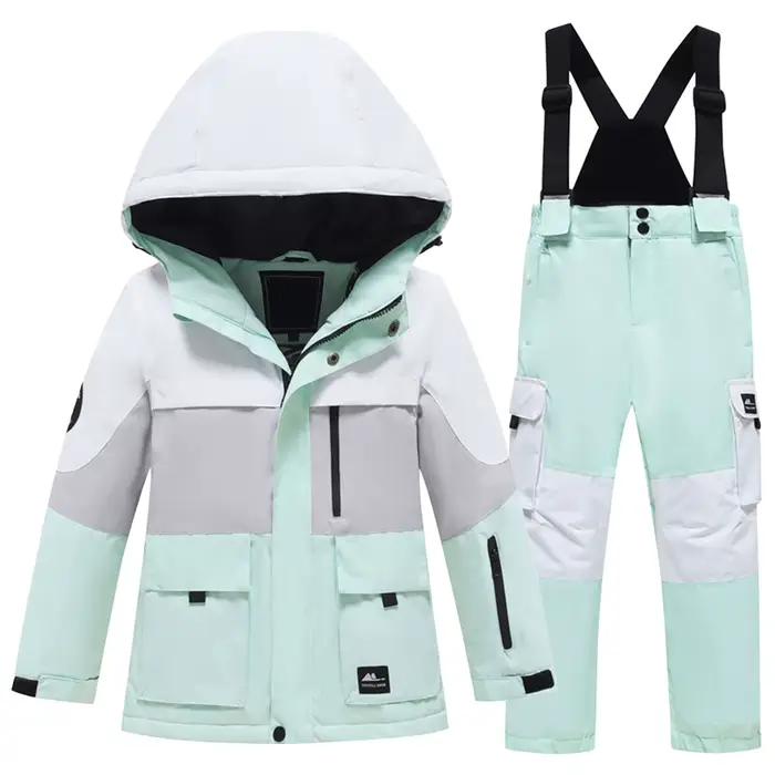 Combinaisons de ski à capuche pour enfants, vêtements de neige pour filles et garçons, imperméable, coupe-vent, sports d'extérieur, ensemble veste et pantalon, hiver, 2 pièces, 506