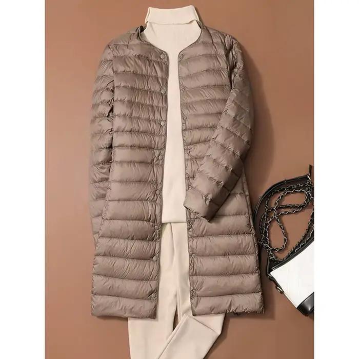Femmes solide bouffant 2025 nouveau automne hiver col rond femme mince canard doudoune Portable