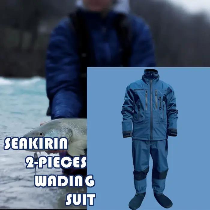 Veste de pêche imperméable à l'eau pour hommes et femmes, ensemble imperméable, wader à la taille isolé, pataugeoire à capuche, vêtements de voile d'hiver, bleu marine