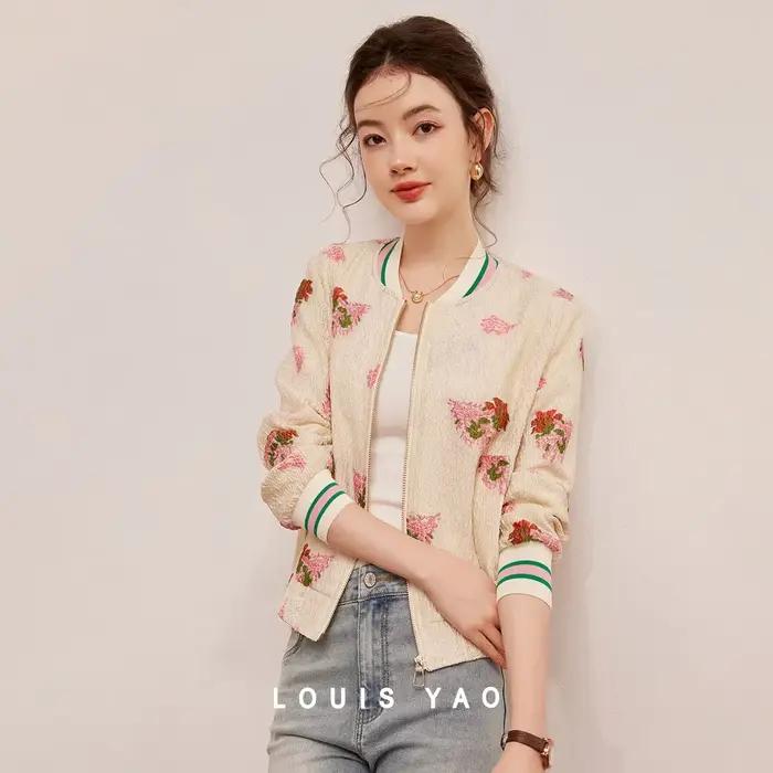 LOUIS YAO nouveau Style chinois Design fleur Jacquard veste femme 2025 printemps/automne haut décontracté Non extensible veste femme