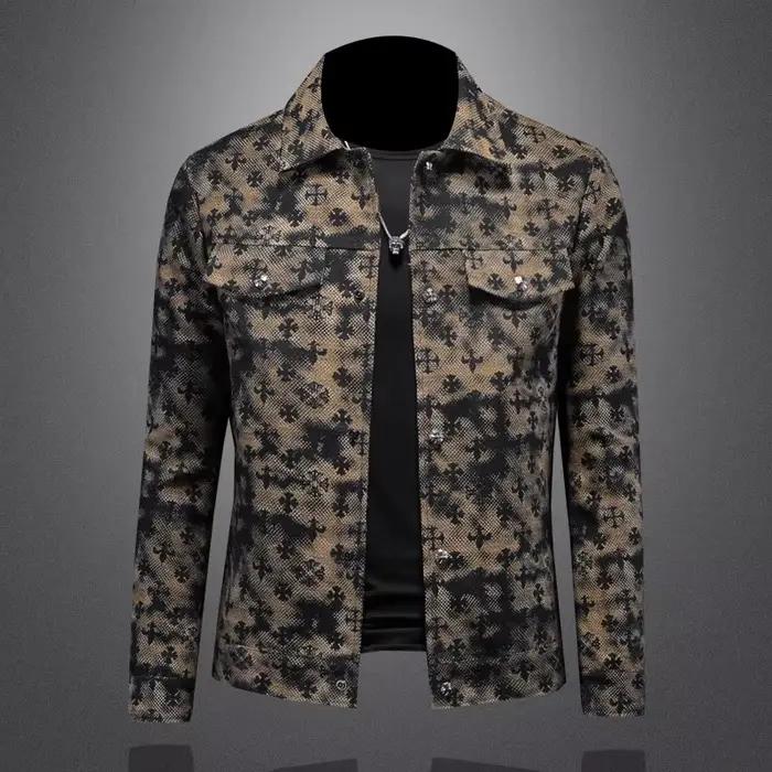 Veste Jacquard Sansour Hommes Col Cranté Coupe Cintrée Nouveau Design 2025 Printemps Automne Décontracté Polyestère