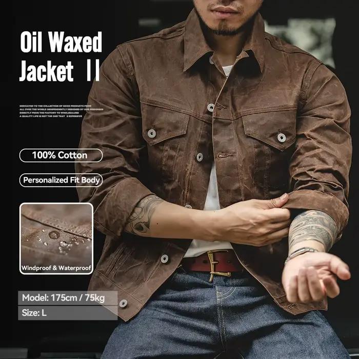 Maden rétro lourd toile huile ciré veste coton imperméable manteau de chasse mâle printemps kaki travail décontracté